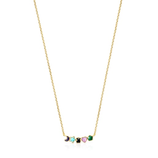 Glory Necklace in Silver Vermeil with five multicolor Gemstones 79/100" motifs. 17 18/25
