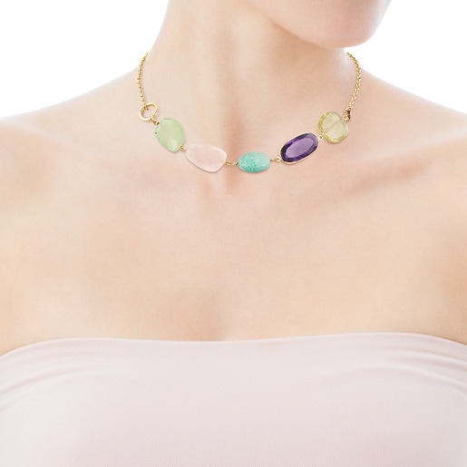 Gold Luz Necklace with Gemstones