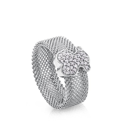 Ring Icon Mesh aus Stahl und Weißgold mit Diamanten