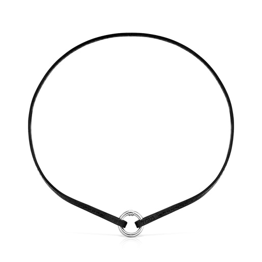 Ensemble Bracelet et Collier ras du cou Hold en Cuir noir