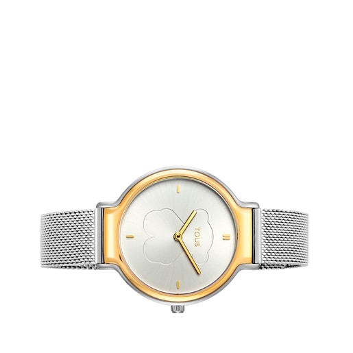 Reloj Real Bear bicolor de acero/IP dorado con correa Mesh