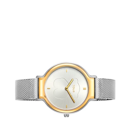 Two-tone Gold-colored IP/Steel Real Bear Watch with Mesh strap