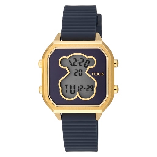 Relógio D-Bear Teen em Aço IP dourado com correia de Silicone azul