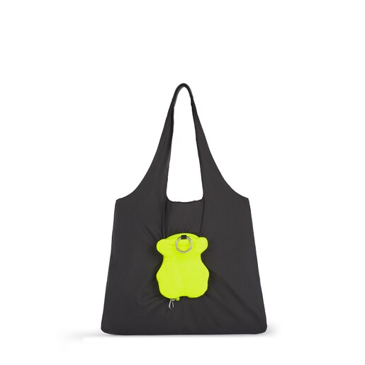 Skládací černo-žlutá shopping taška Salsi s medvídkem