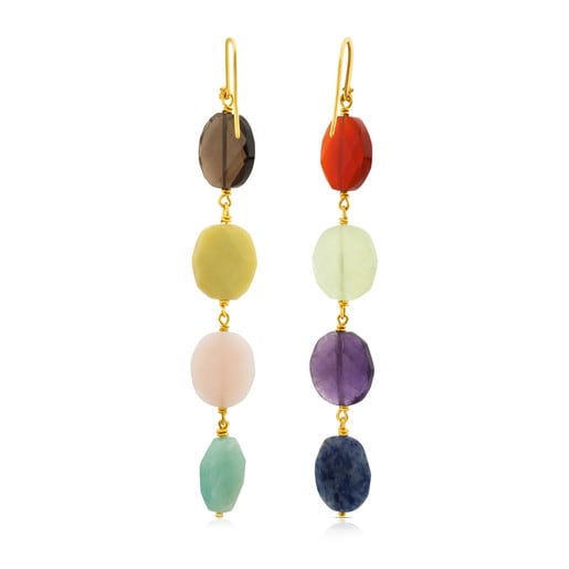 Aretes Terra con baño de oro 18 kt sobre plata con Gemas