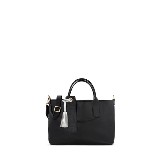 Small black leather Francine Crack tote bag TOUS