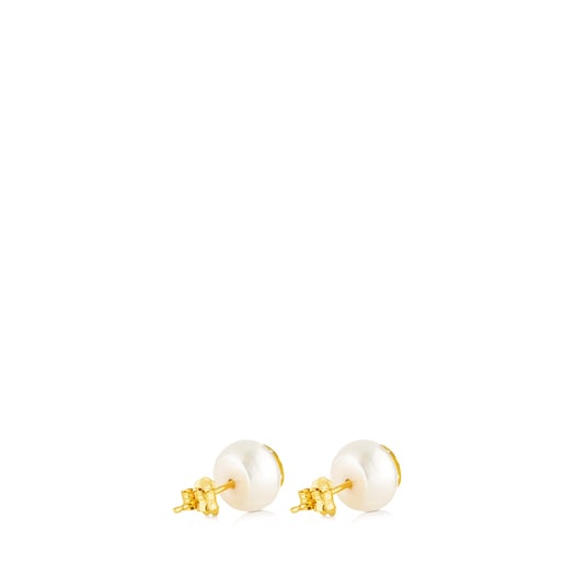 Gold Rosa d'Abril Earrings with Pearl