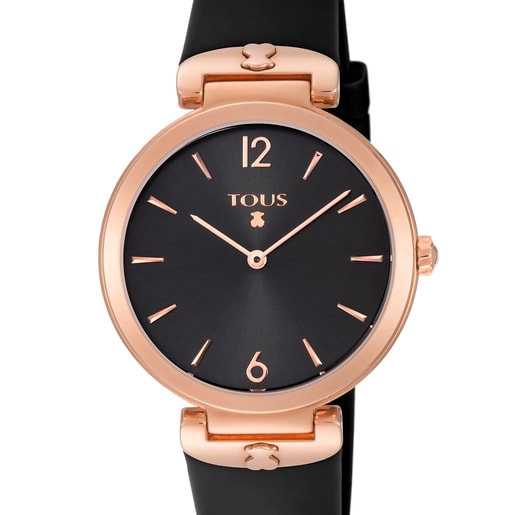 Rose IP Steel S-Mesh Watch with black silicone strap | TOUS