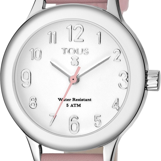 Steel Dolce Watch with pink Leather strap