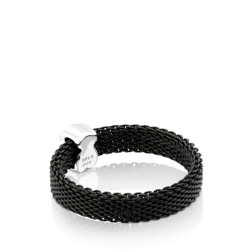 Black IP Steel and White gold TOUS Icon Mesh Ring with Diamonds 0,04ct