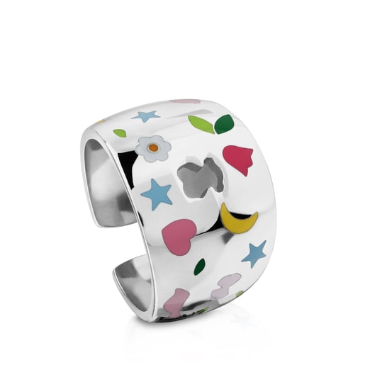 Ring Motif Power aus Stahl und Emaille