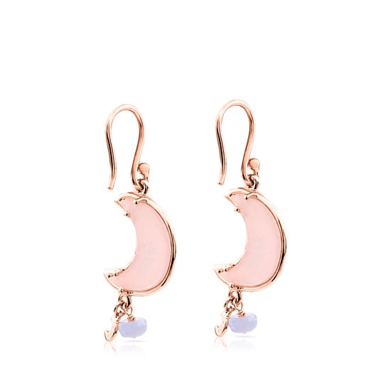 Pink Vermeil Silver Eugenia By TOUS Lune Chérie Earrings with Chalcedony and Quartz