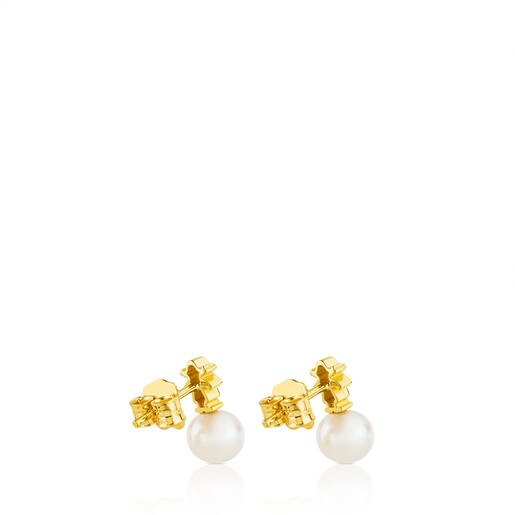 Gold Puppies Earrings with Pearl
