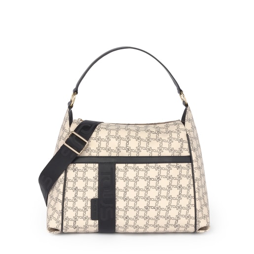 Beige-black Tous Logogram shoulder bag