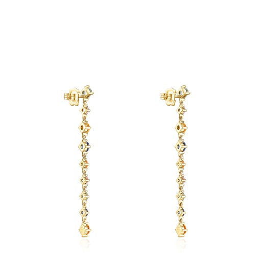 Boucles d’oreilles Glaring longues en Argent Vermeil avec Saphirs multicolores
