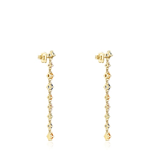 Pendientes largos con baño de oro 18 kt sobre plata y zafiros multicolor Glaring