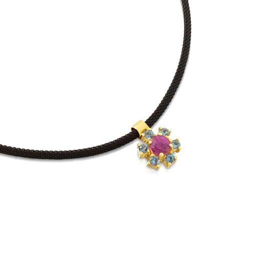 Gold and Steel Mini Teatime Necklace with Ruby and Topaz
