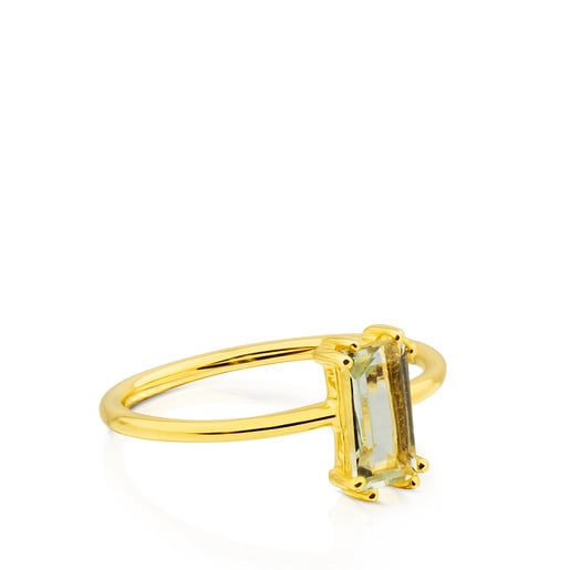 Vermeil Silver Camee Ring with Praseolite