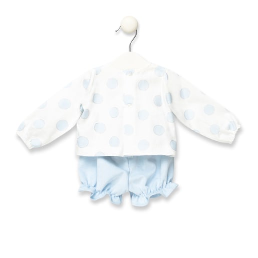 Orbed blouse and nappy cover briefs set in Sky Blu
