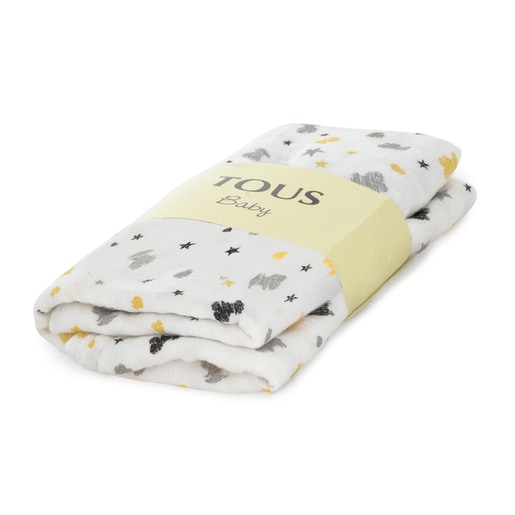 Muslin Blanket with bears and stars in one colour