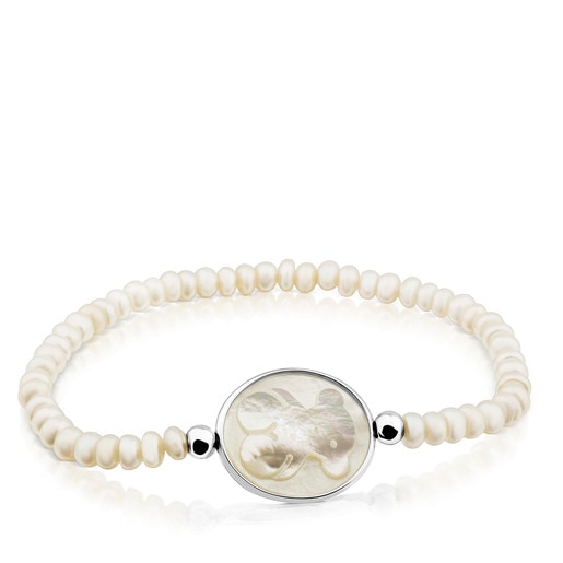 Silver Camee Bracelet with Pearls and Mother-of-Pearl
