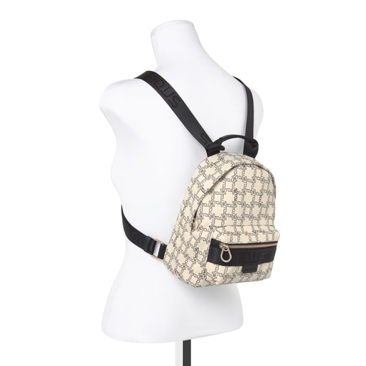 Mochila pequeña Tous Logogram beige-negro