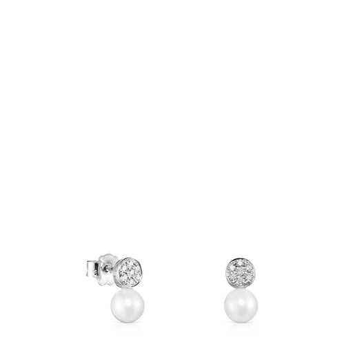 White Gold with Diamonds and Pearl Alecia Earrings