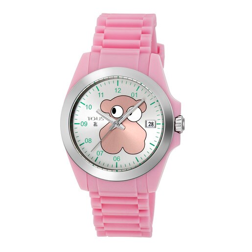 ピンクのシリコンバンドが付いたステンレス腕時計 Drive Fun Face