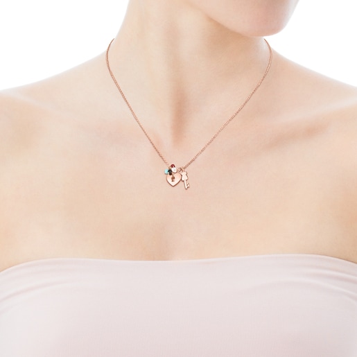 Collar San Valentín con baño de oro rosa 18 kt sobre plata y gemas - Exclusivo Online