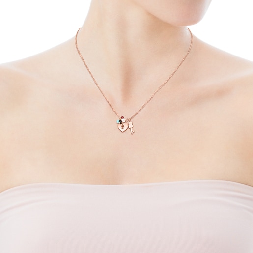 Collar San Valentín con baño de oro rosa de 18 kt sobre plata y Gemas -  Exclusivo Online