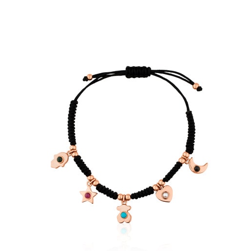 Rose Vermeil Silver Super Power Bracelet with Cord and Gemstones