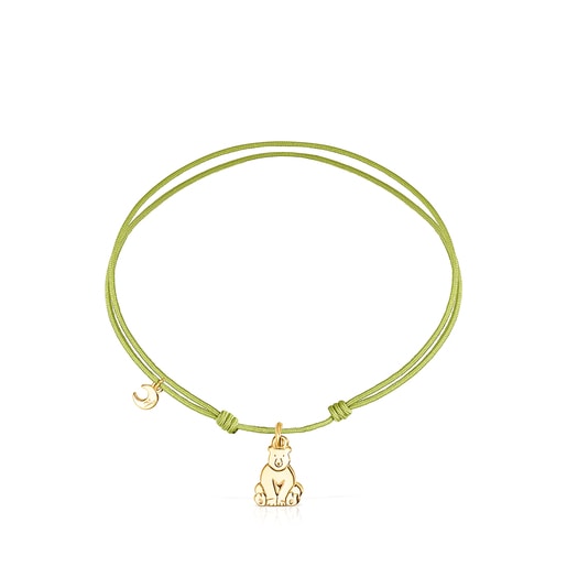 Silver Vermeil Save bear Bracelet with green Cord