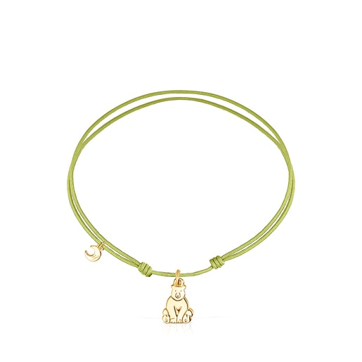 Pulsera Save oso con baño de oro 18 kt sobre plata y Cordón verde