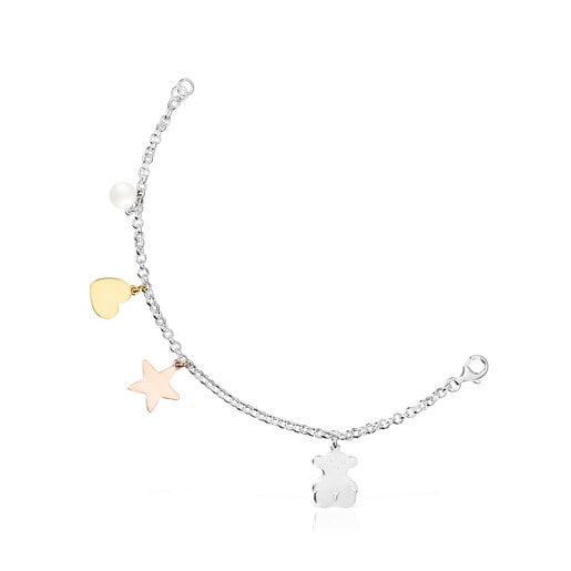 Silver Sweet Dolls Bracelet with Silver Vermeil, Rose Silver Vermeil and Pearl
