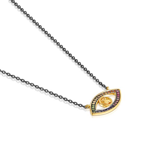 Колье TOUS Good Vibes с глазом из вермеля и темного серебра с драгоценными камнями