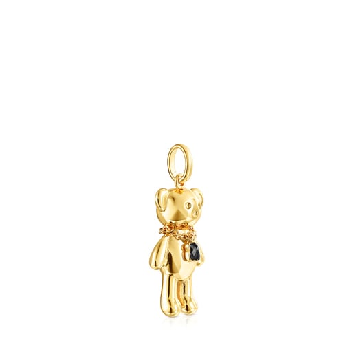 Pendentif Teddy Bear collier en Argent Vermeil et Onyx