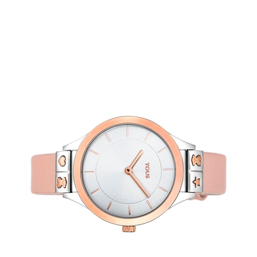 Rose IP Steel Lord Watch with nude leather strap