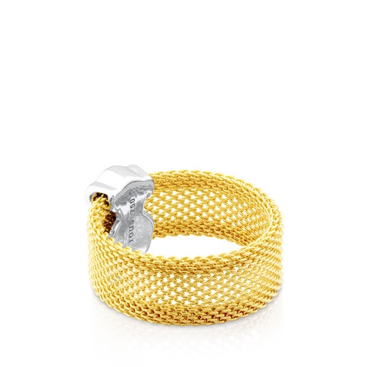 Gold and White Gold Icon Icon Mesh Ring with Diamond