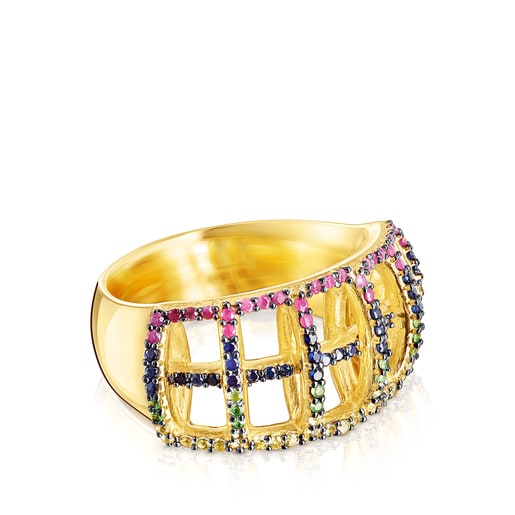 Silver Vermeil Costura Ring with Gemstones | TOUS