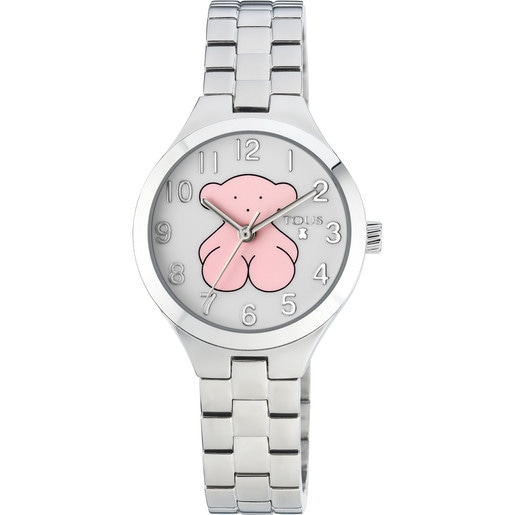 Tous Muffin - Zegarek ze stali szlachetnej z różowym motywem na tarczy