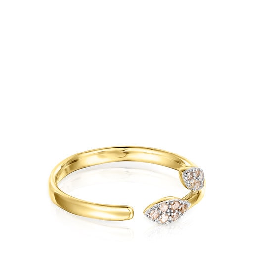 Gold Real Mix Leaf Ring with Diamonds