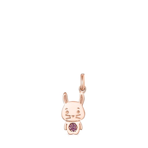 Chinese Horoscope Rabbit Pendant in Rose Silver Vermeil with Ruby