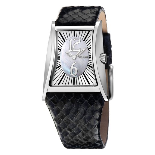 Steel Siena Watch with black Leather strap