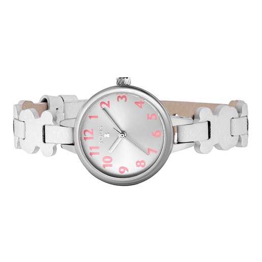 Steel New Cruise Watch with white Leather strap