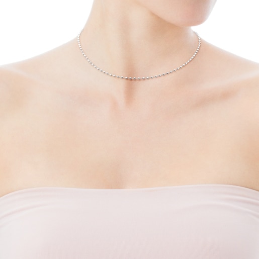 Gargantilla TOUS Chain de oro blanco de anillas ovales y bolas, 45cm.