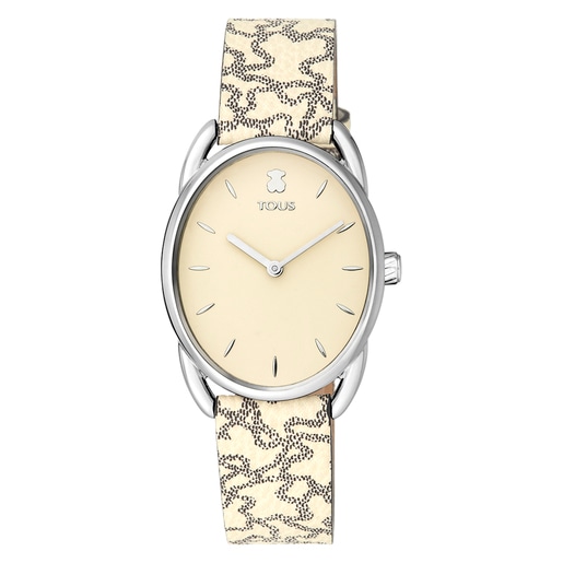 Steel Dai Watch with beige Leather Kaos strap | TOUS