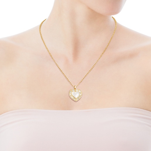 Gold Valentine's Day heart Pendant with Mother-of-pearl