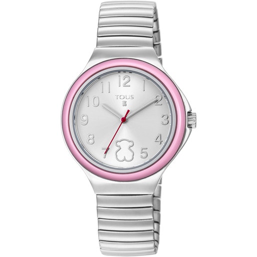 Steel Easy Watch with pink bezel