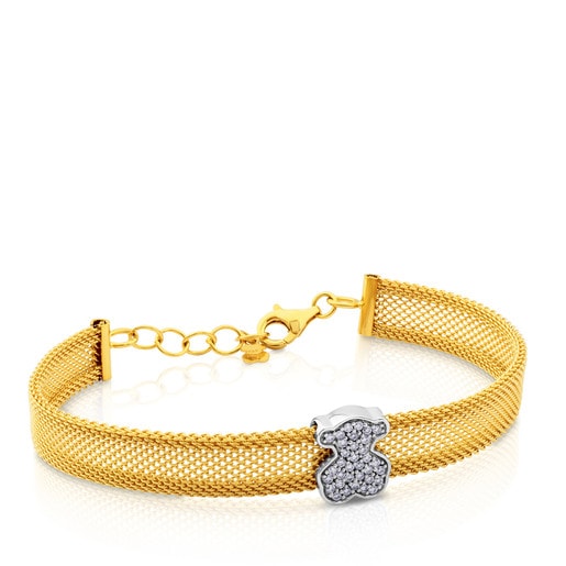 White and yellow gold Icon Mesh Bracelet with Diamonds Bear motif. Total carat weight: 0,20ct.