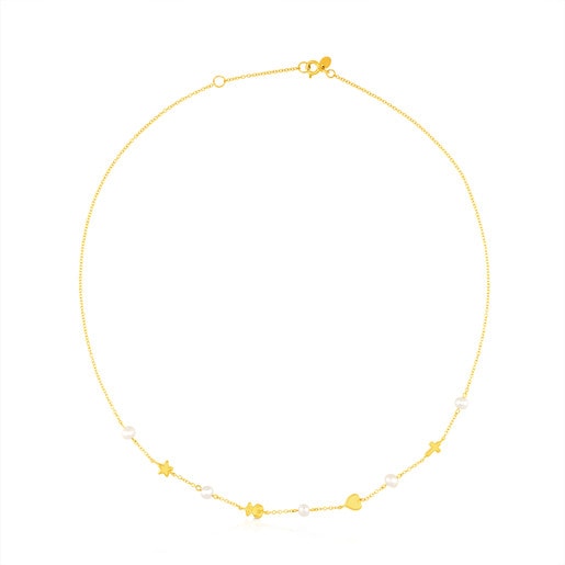 Collar de oro y perlas cultivadas con motivos oso, estrella, corazón y cruz Sweet Dolls